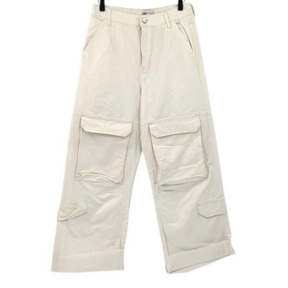 NWT Zara Beige Wide Leg Baggy Cargo Pants Size 4
